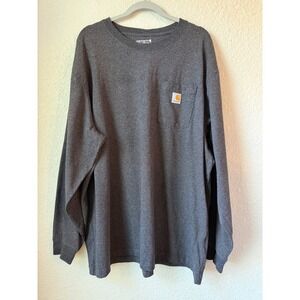 Carhartt Mens Long Sleeve T Shirt 2XL Loose Fit Dark Gray Pocket Tee